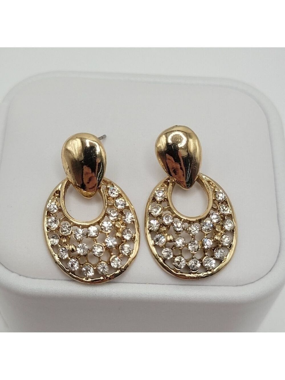 ✨2/$10✨Gold Earrings w/Small Diamonds Dangle Elegant Tone Casual Statement 1"